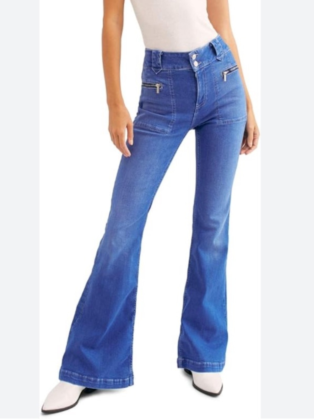 Free People We The Free Layla Electric Blue High Waisted Flares Size 24